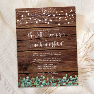 Budget Rustic String Lights QR Code Wedding Invite