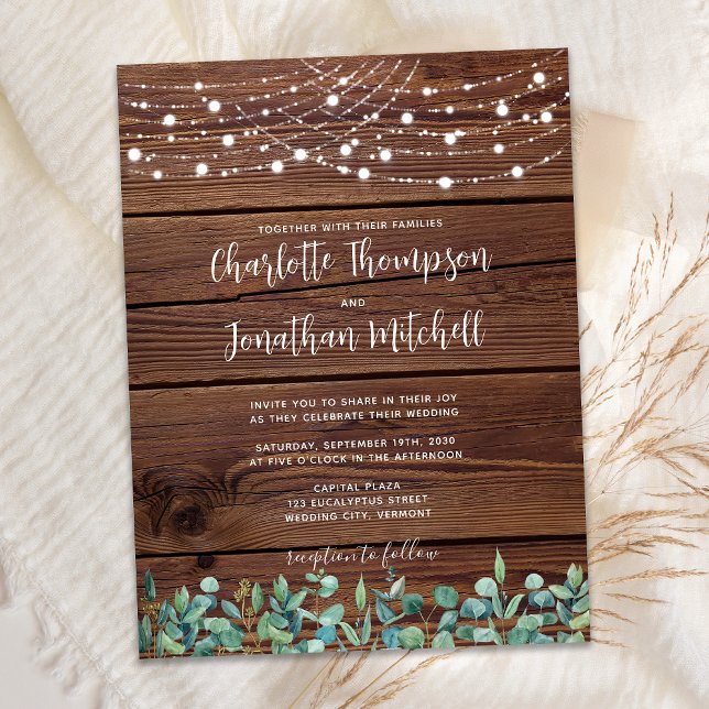 Budget Rustic String Lights QR Code Wedding Invite (Creator Uploaded)