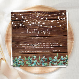 Budget Rustic String Lights QR Code Wedding RSVP Note Card