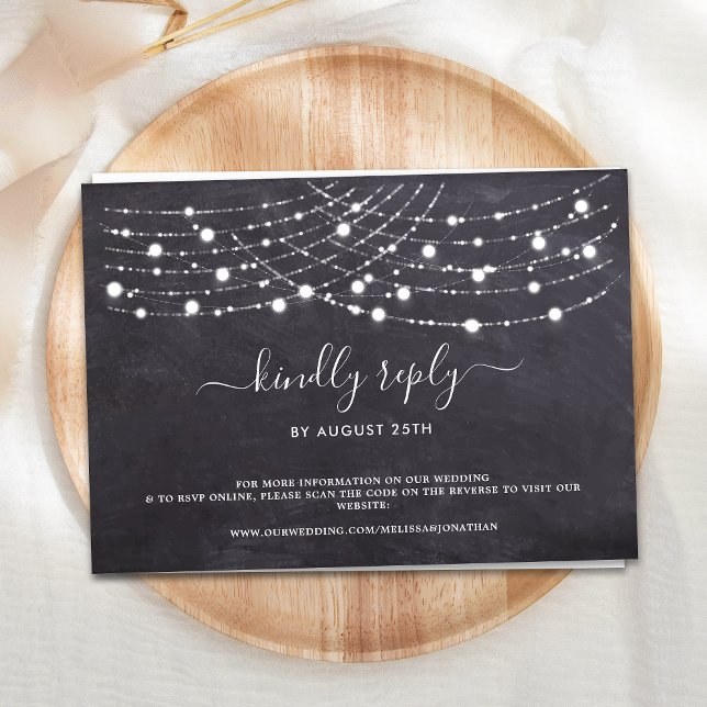Budget Rustic String Lights QR Code Wedding RSVP Note Card (Creator Uploaded)