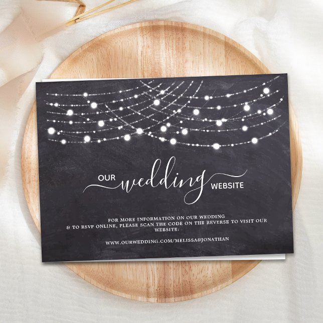 Budget Rustic String Lights Wedding QR Code RSVP Note Card (Creator Uploaded)