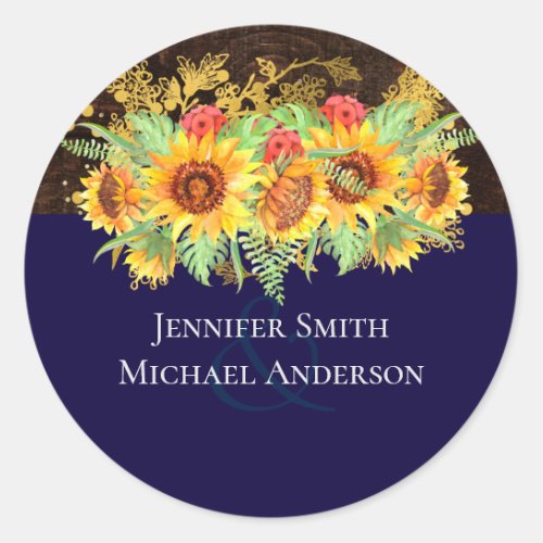 Budget Rustic Summer Sunflowers Floral Wedding  Classic Round Sticker