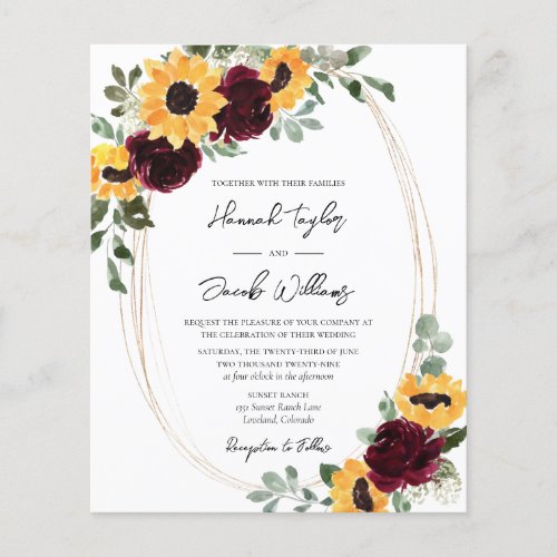 Budget Rustic Sunflower and Roses Wedding Invite