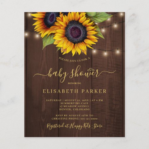 Budget rustic sunflower baby shower invitation