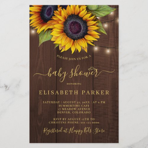 Budget rustic sunflower baby shower invitation flyer