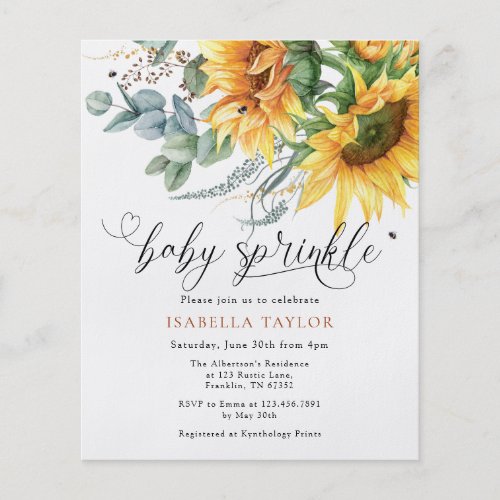 Budget Rustic Sunflower Baby Shower Sprinkle Flyer