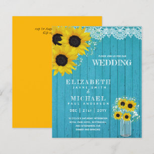 BUDGET Rustic Sunflower BabysBreath Wedding Invite