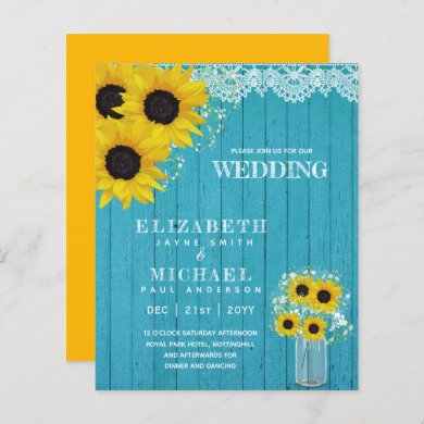 BUDGET Rustic Sunflower BabysBreath Wedding Invite