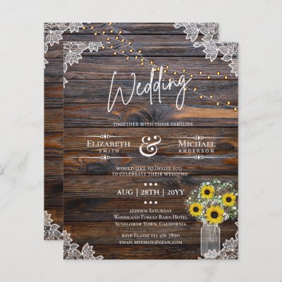 BUDGET Rustic Sunflower BabysBreath Wedding Invite