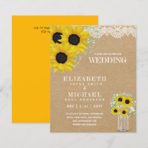 BUDGET Rustic Sunflower BabysBreath Wedding Invite