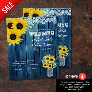 Budget Rustic Sunflower Blue Yellow Wedding Invite by invitationz at Zazzle