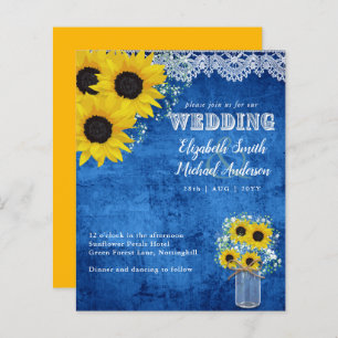 BUDGET Rustic Sunflower Blue Yellow Wedding Invite