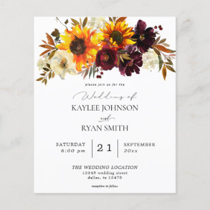 Budget Rustic Sunflower & Burgundy Floral Wedding Flyer