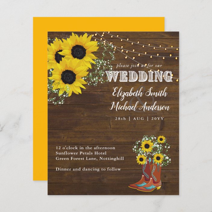 BUDGET Rustic Sunflower Cowboy Boot Wedding Invite | Zazzle.com
