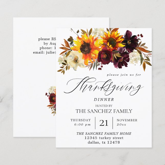 Budget Rustic Sunflower Floral Thanksgiving (Front/Back)