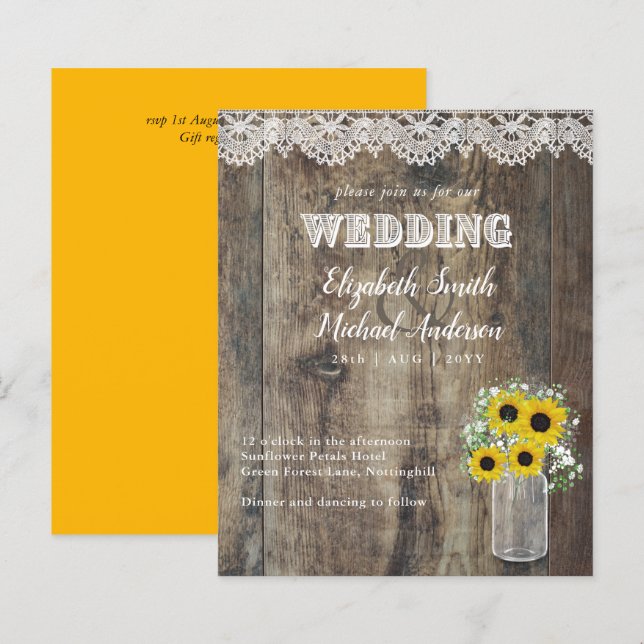 BUDGET Rustic Sunflower Gypsophila Lace Wedding In (Front/Back)