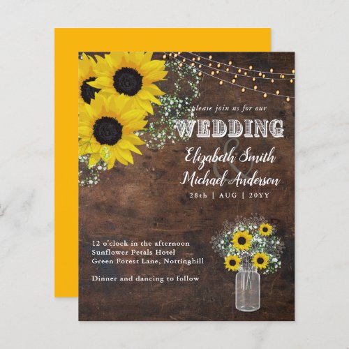 BUDGET Rustic Sunflower Gypsophila Wedding Invite