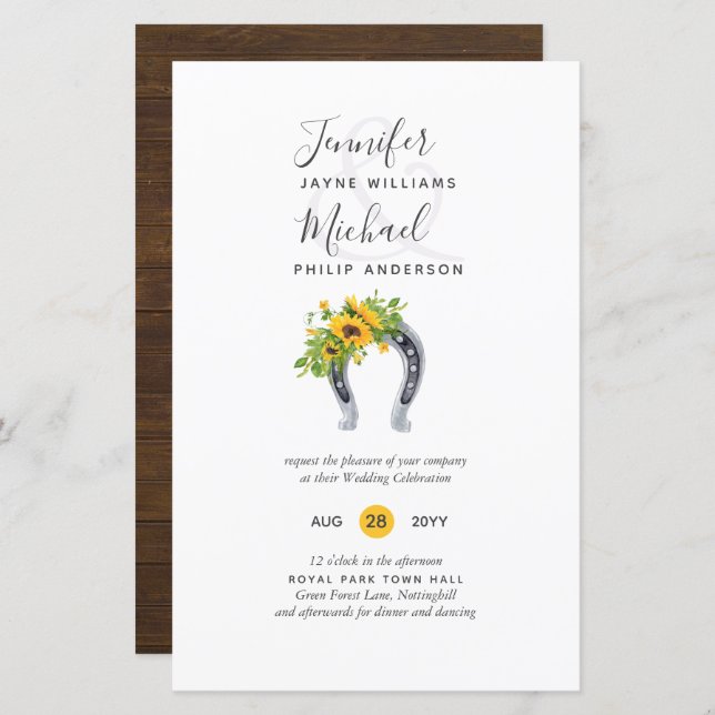 BUDGET Rustic Sunflower Horseshoe Barn Wedding Inv (Front/Back)