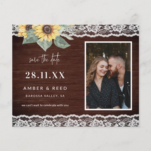 Budget Rustic Sunflower  Lace Photo Save The Date Flyer