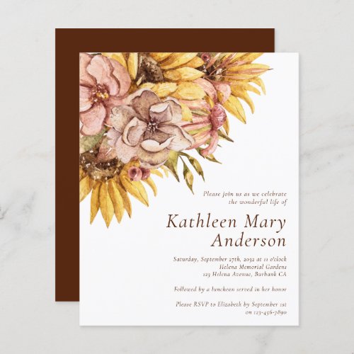 Budget Rustic Sunflower Memorial Invitation