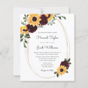 Budget Rustic Sunflower & Roses Wedding Invitation