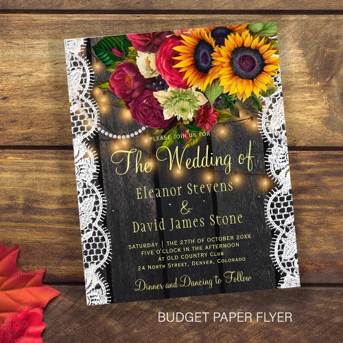 Budget rustic sunflower roses wedding invitation flyer