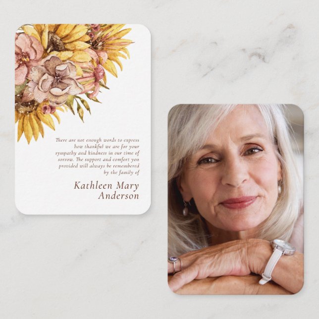 Budget Rustic Sunflower Sympathy Thank You Note (Front/Back)