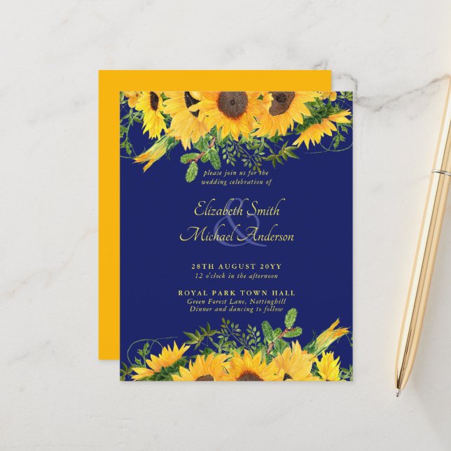 BUDGET Rustic Sunflower Themed Wedding Invite (Front/Back In Situ)