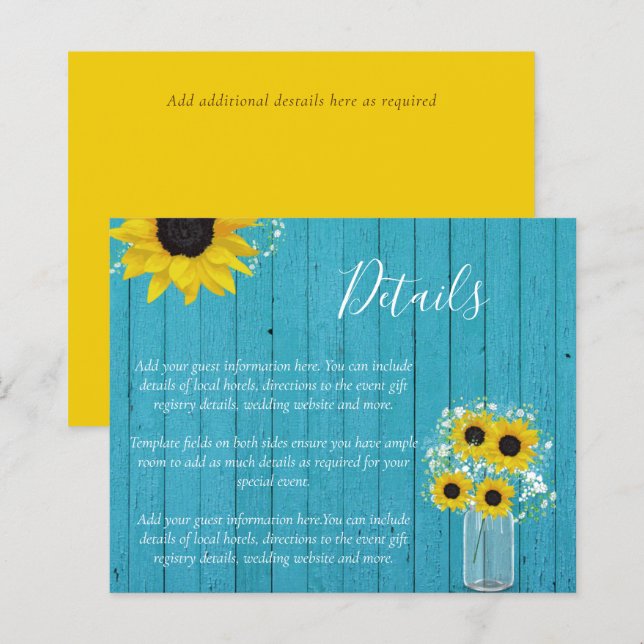 BUDGET Rustic Sunflower Wedding Details Enclosure (Front/Back)