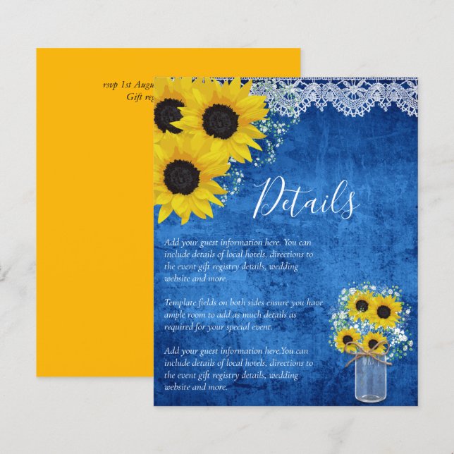 BUDGET Rustic Sunflower Wedding Details Enclosure (Front/Back)