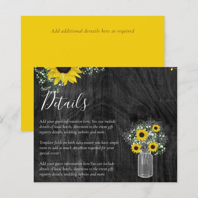 BUDGET Rustic Sunflower Wedding Details Enclosure (Front/Back)