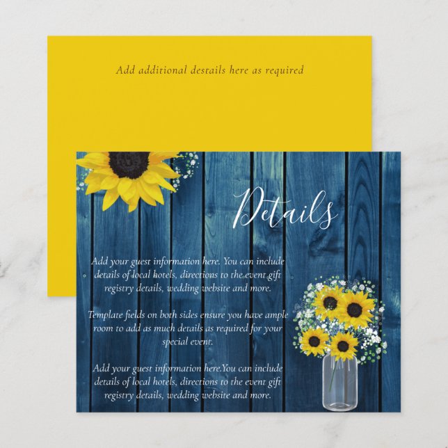 BUDGET Rustic Sunflower Wedding Details Enclosure (Front/Back)