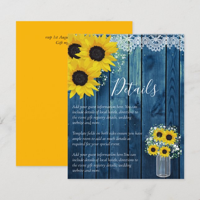 BUDGET Rustic Sunflower Wedding Details Enclosure (Front/Back)