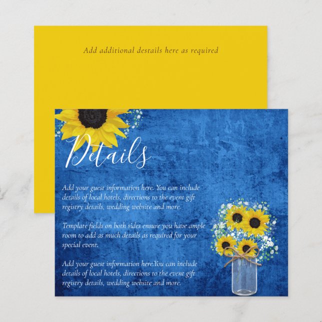 BUDGET Rustic Sunflower Wedding Details Enclosure (Front/Back)