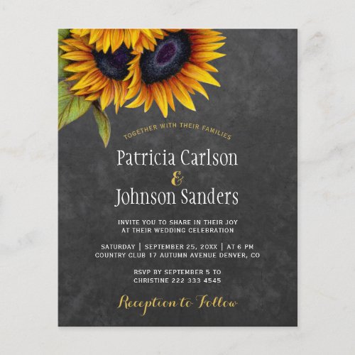 Budget rustic sunflower wedding invitation
