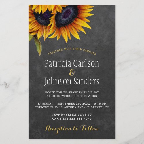 Budget rustic sunflower wedding paper invitation