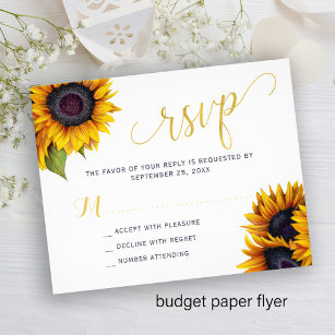 Budget rustic sunflower wedding RSVP card FLYER