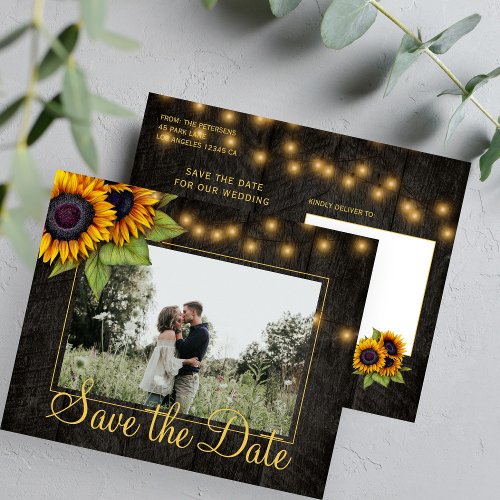Budget rustic sunflower wedding save the date