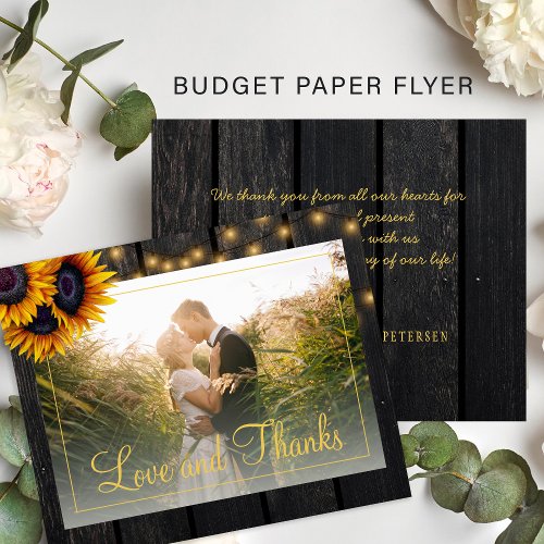 Budget rustic sunflower wedding thank you flyer