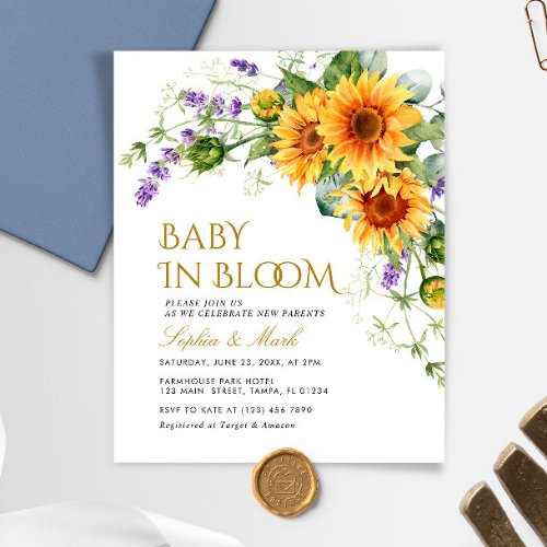 Budget Rustic Sunflowers Baby In Bloom Invitation
