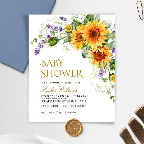 Budget Rustic Sunflowers Baby Shower Invitation