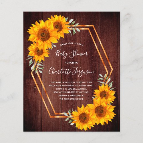 Budget rustic sunflowers baby shower invitation