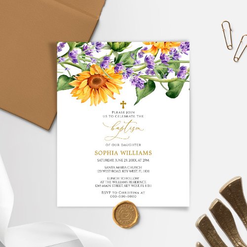 Budget Rustic Sunflowers Baptism Invitation