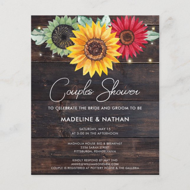 Budget Rustic Sunflowers Barn Couples Shower  Flyer (Front)