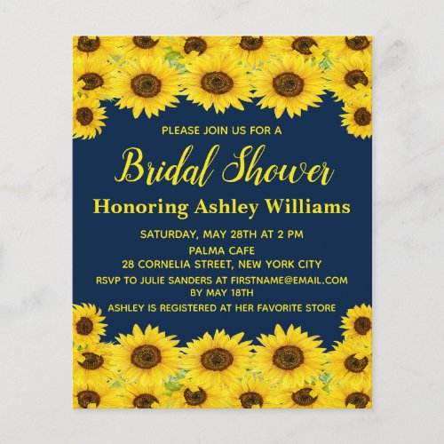 Budget Rustic Sunflowers Bridal Shower Invitation