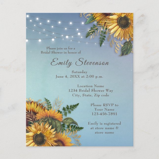 Budget Rustic sunflowers Bridal Shower Invitation (Front)