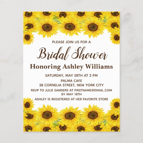 Budget Rustic Sunflowers Bridal Shower Invitation