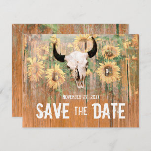 Budget Rustic Sunflowers Bull Skull Save The Date