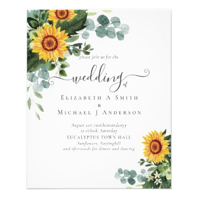 BUDGET Rustic Sunflowers Eucalyptus Leaves Wedding Flyer