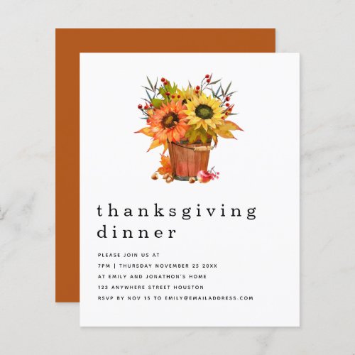 Budget Rustic Sunflowers Fall Thanksgiving  Invite